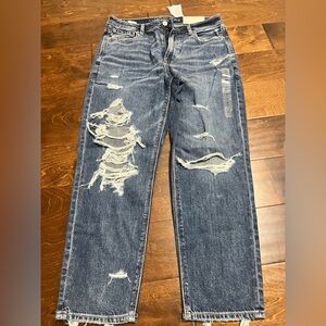 American Eagle Outfitters Distressed Straight Leg Jeans - Dark Blue